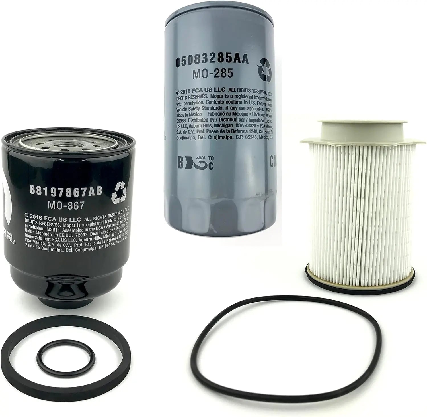 Pack of 3 Mopar Oil Filters - OEM replacement filters for Ram 2500, 3500, 4500, and 5500 trucks with 6.7L Cummins Diesel engines.