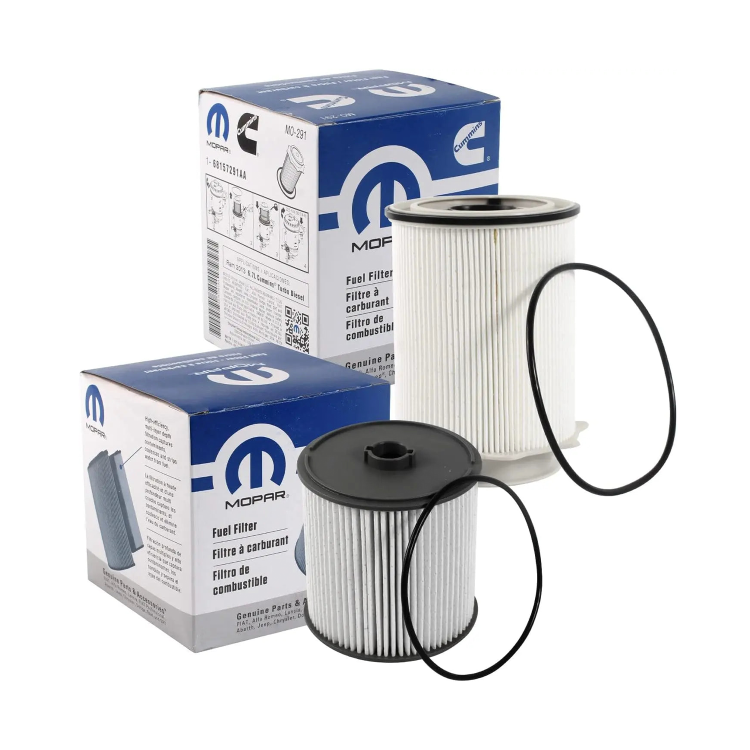 Genuine Mopar Fuel Filter Kit - Part Numbers 68157291AA & 68436631AA, designed for specific vehicles, available at Mopar Truck Filters.