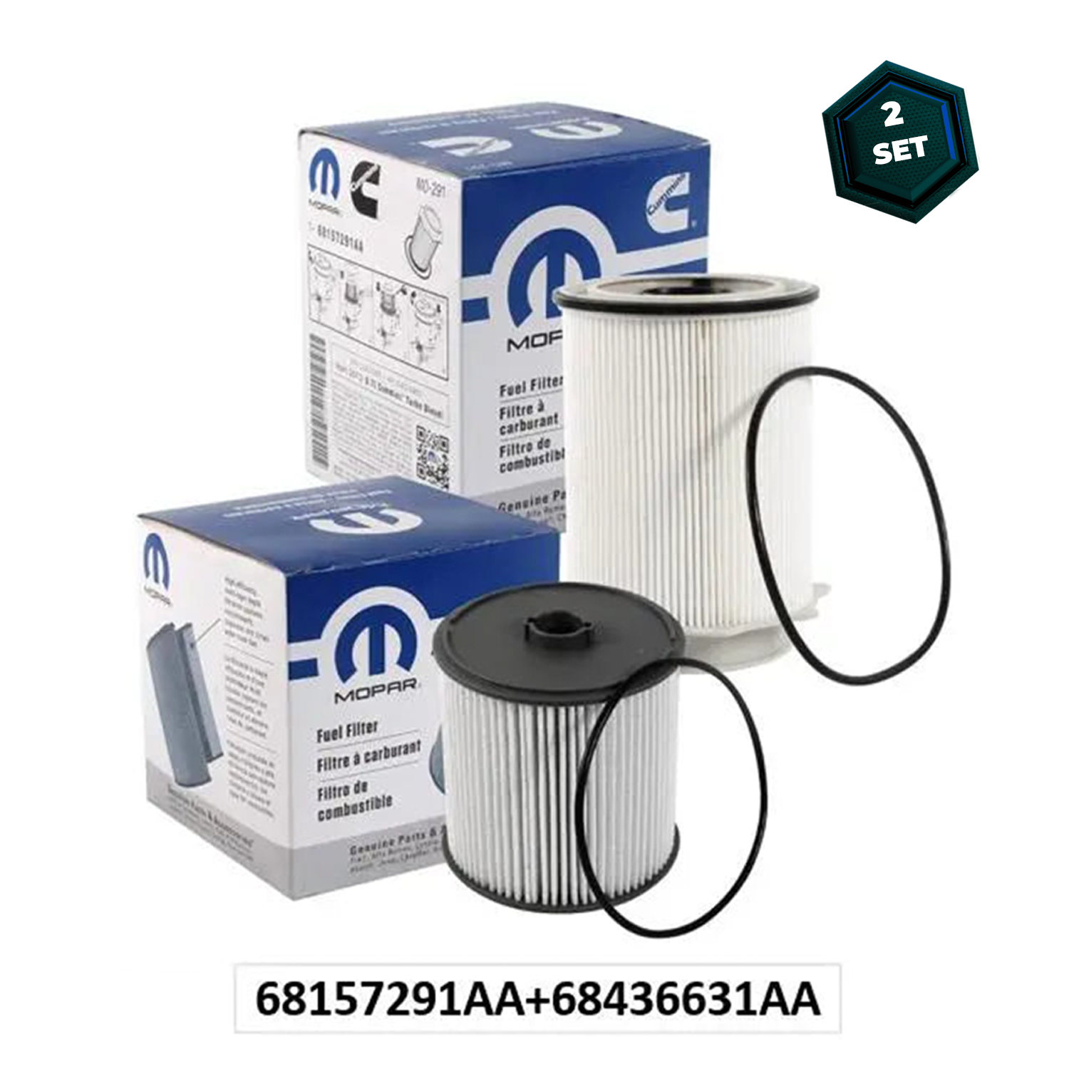 Close-up of Mopar 68157291AA & 68436631AA Fuel Filter Kit - Designed to meet OEM specifications, sold by Mopar Truck Filters.